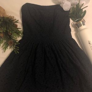 Navy Floral Lace Mini strapless dress